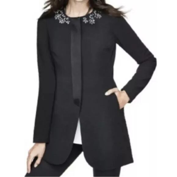 CAbi Jackets & Blazers - CAbi Black Symphony Longline Peacock Jewell Embellished Elegant Jacket Coat